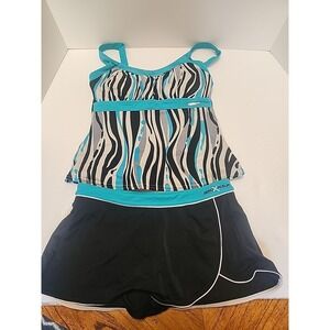 Zeroxposur Swimwear Women Tankini Size 8 Blue Zebra Print